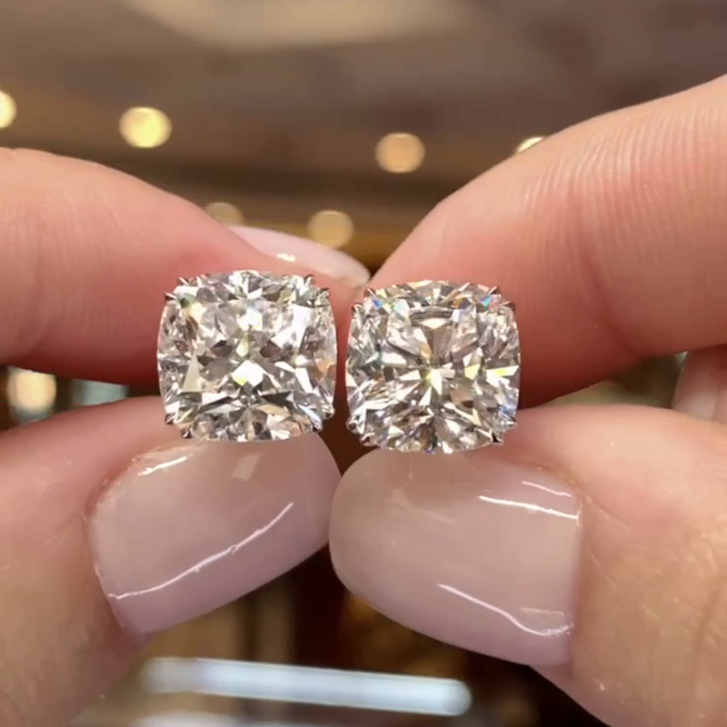 10.4ctw Cushion Cut White Sapphire Handmade Sterling Silver Stud Earrings