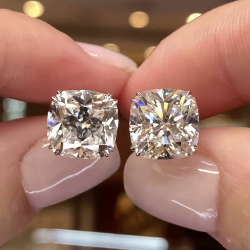 10.4ctw Cushion Cut White Sapphire Handmade Sterling Silver Stud Earrings