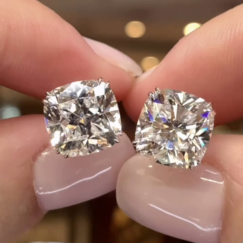 10.4ctw Cushion Cut White Sapphire Handmade Sterling Silver Stud Earrings