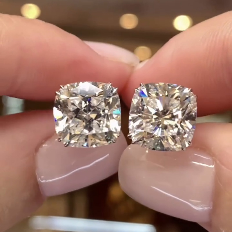 10.4ctw Cushion Cut White Sapphire Handmade Sterling Silver Stud Earrings