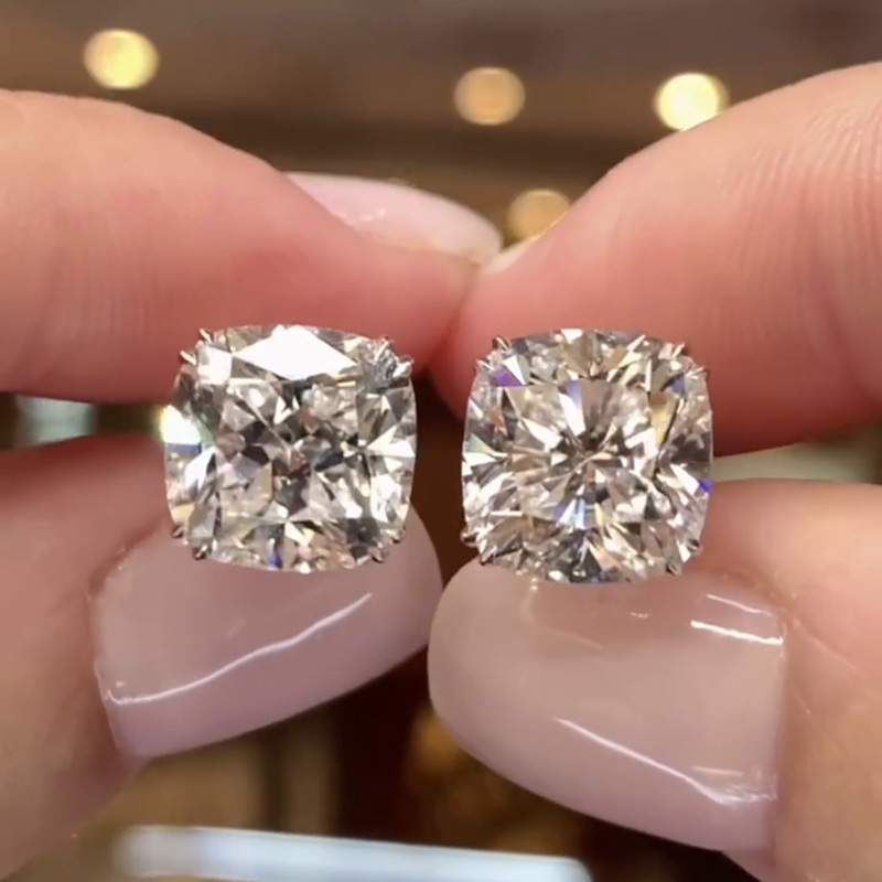 10.4ctw Cushion Cut White Sapphire Handmade Sterling Silver Stud Earrings