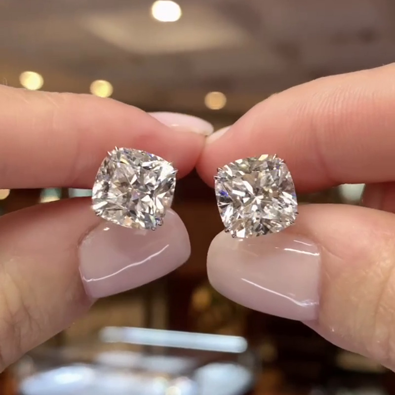 10.4ctw Cushion Cut White Sapphire Handmade Sterling Silver Stud Earrings