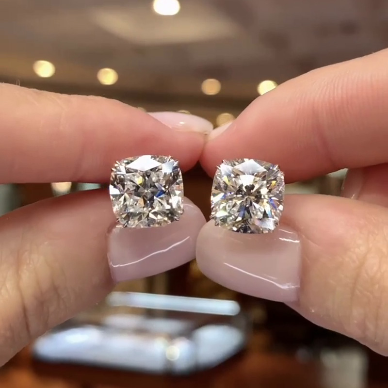 10.4ctw Cushion Cut White Sapphire Handmade Sterling Silver Stud Earrings