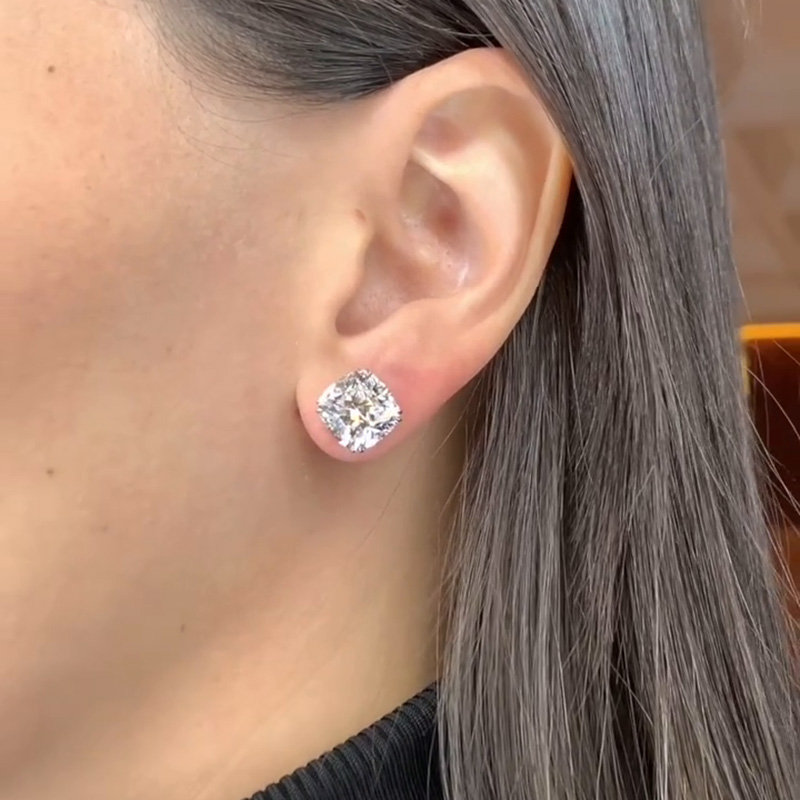 10.4ctw Cushion Cut White Sapphire Handmade Sterling Silver Stud Earrings