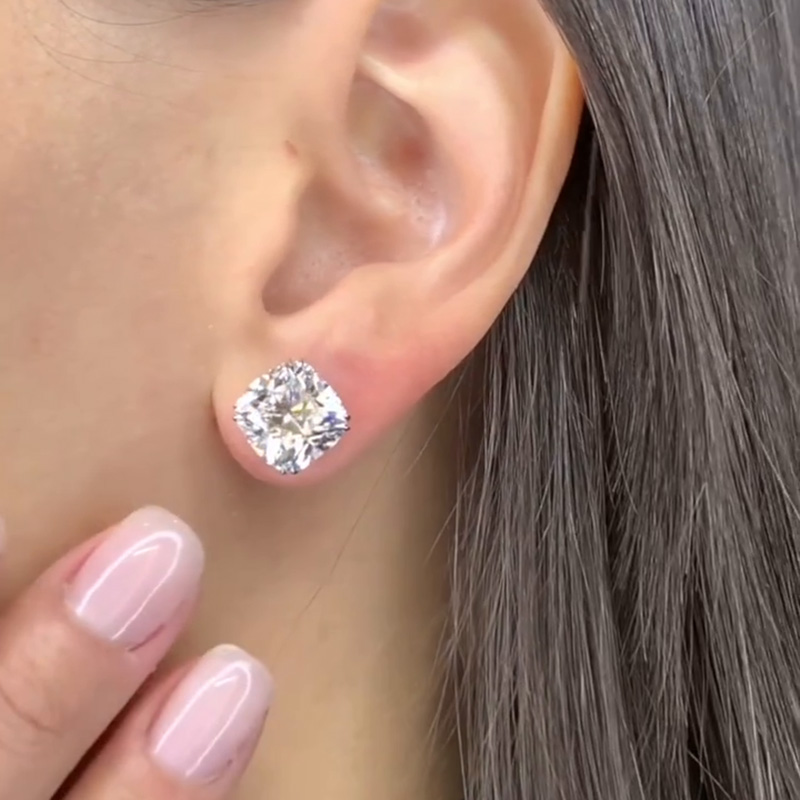 10.4ctw Cushion Cut White Sapphire Handmade Sterling Silver Stud Earrings