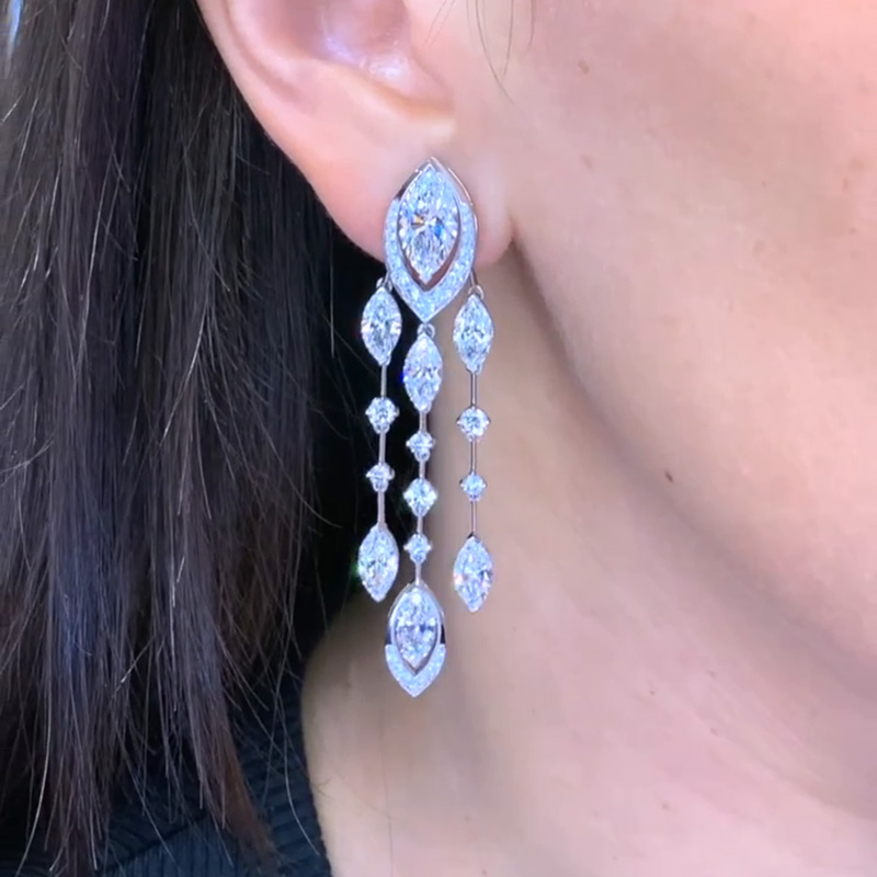 11ctw Marquise & Round Cut White Sapphire Plume Drop Earrings