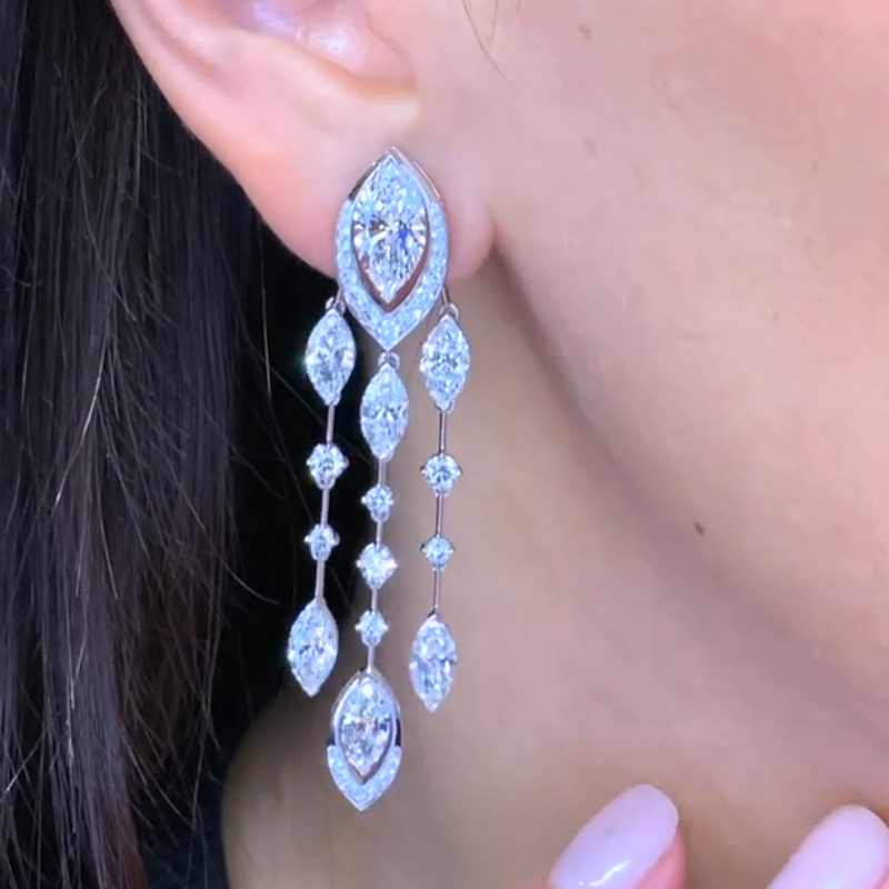 11ctw Marquise & Round Cut White Sapphire Plume Drop Earrings