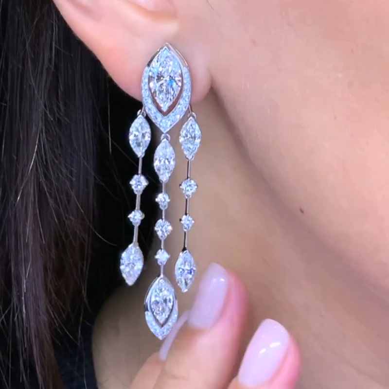 11ctw Marquise & Round Cut White Sapphire Plume Drop Earrings