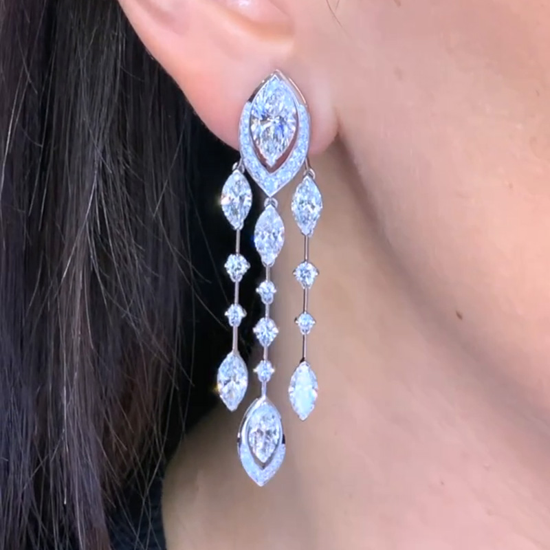 11ctw Marquise & Round Cut White Sapphire Plume Drop Earrings