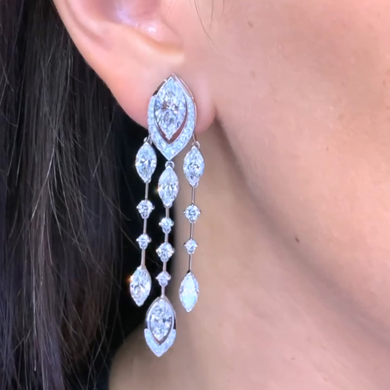 11ctw Marquise & Round Cut White Sapphire Plume Drop Earrings