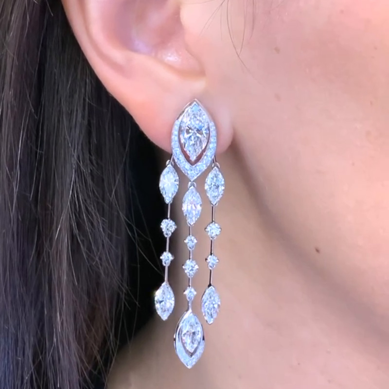 11ctw Marquise & Round Cut White Sapphire Plume Drop Earrings
