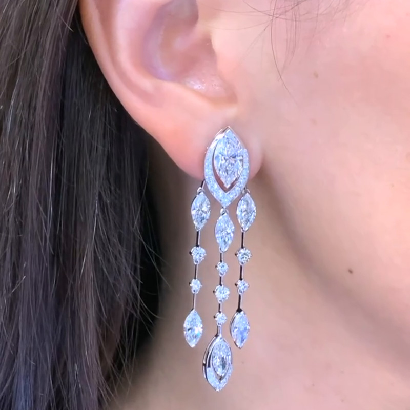 11ctw Marquise & Round Cut White Sapphire Plume Drop Earrings