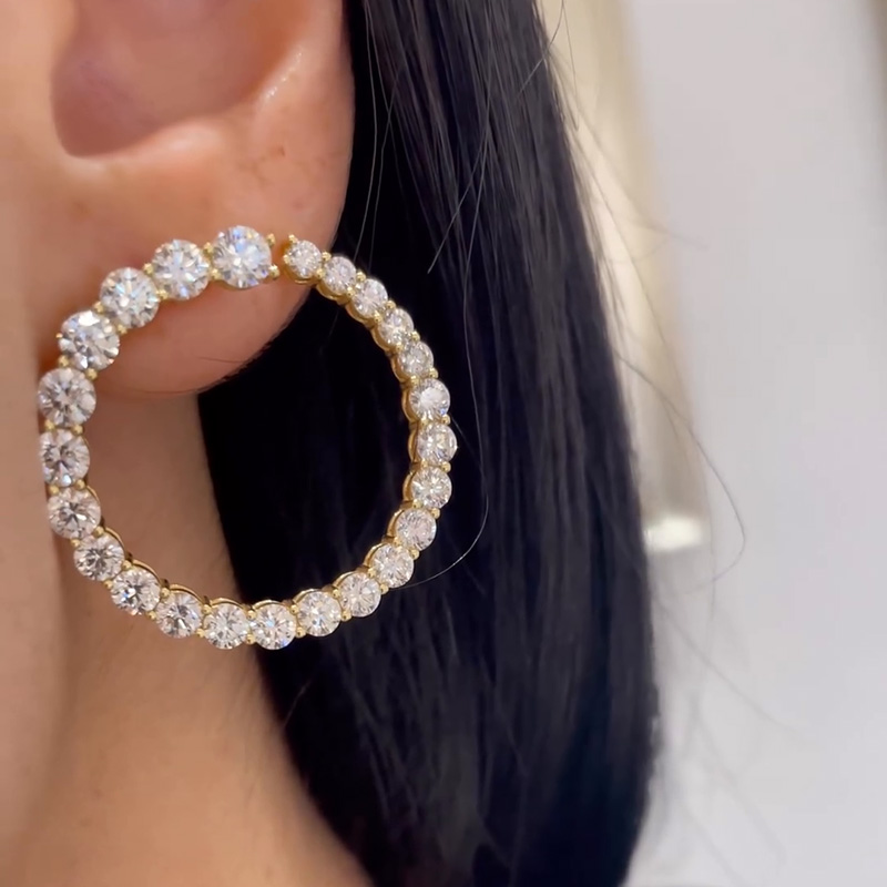 4.8ctw Round Cut White Sapphire Yellow Gold Hoop Earrings