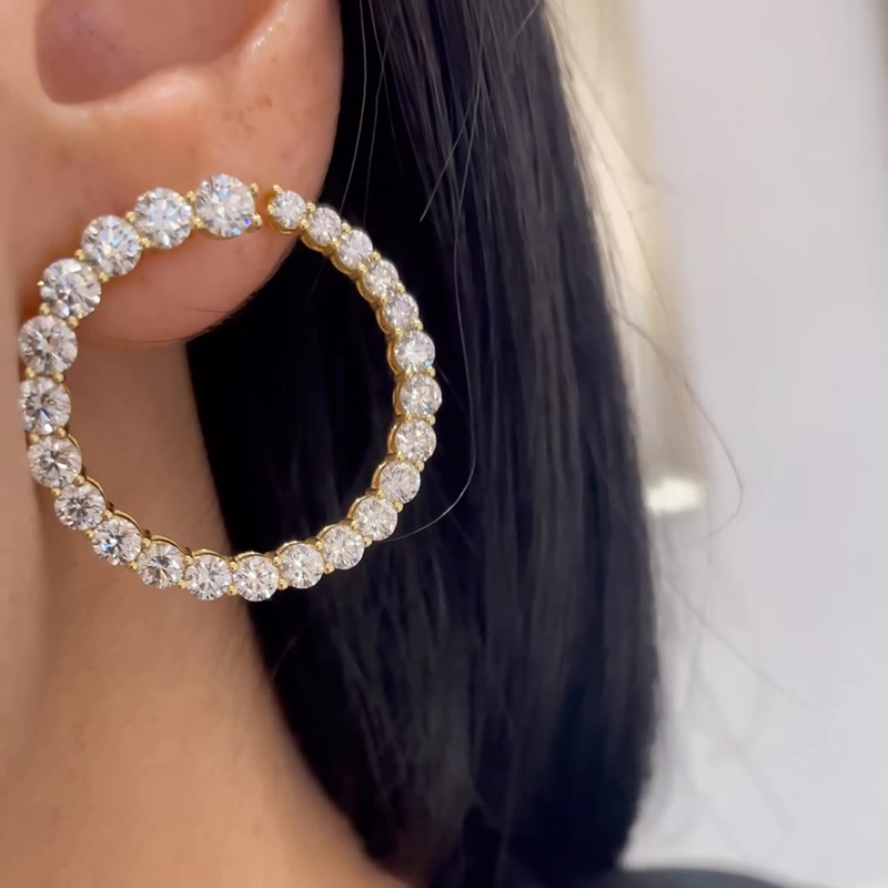 4.8ctw Round Cut White Sapphire Yellow Gold Hoop Earrings