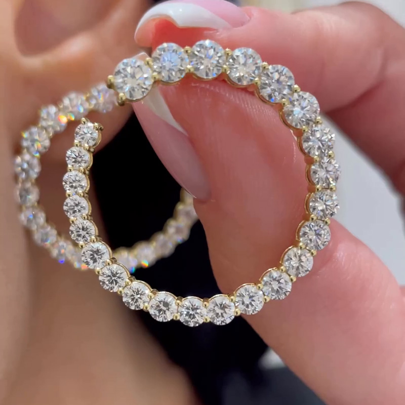 4.8ctw Round Cut White Sapphire Yellow Gold Hoop Earrings