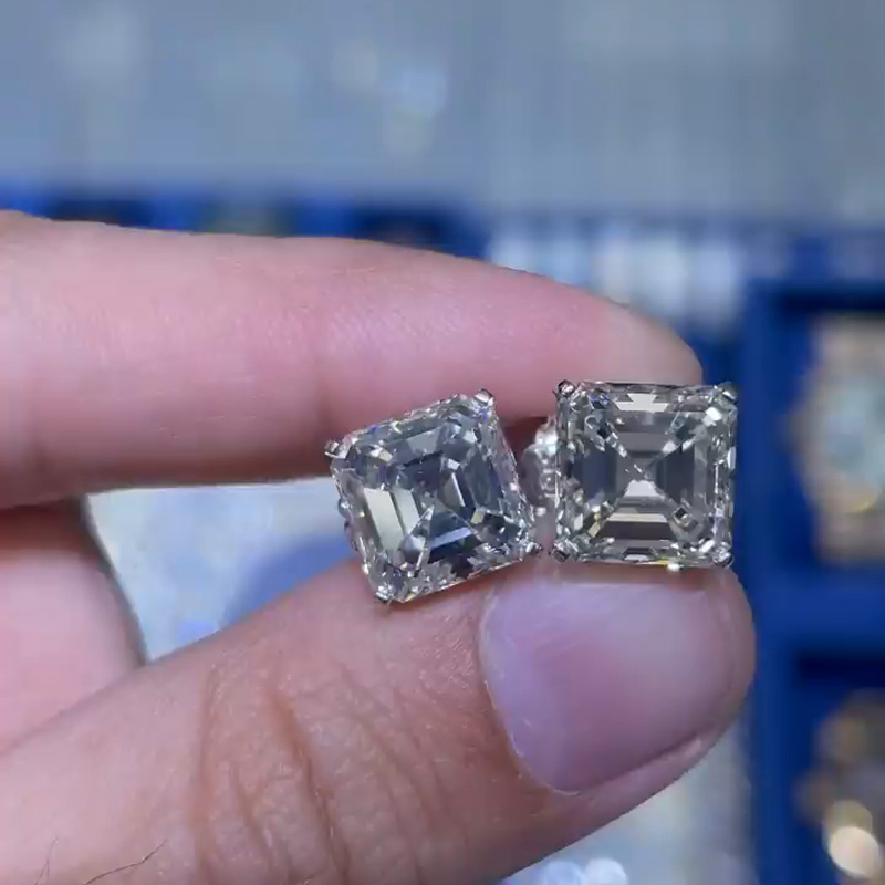 6ct Asschcer Cut White Sapphire Men's Studs