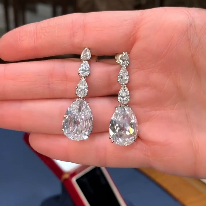 14ct Pear Cut White Sapphire Handmade Drop Earrings