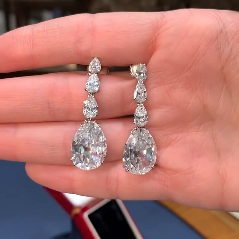 14ct Pear Cut White Sapphire Handmade Drop Earrings