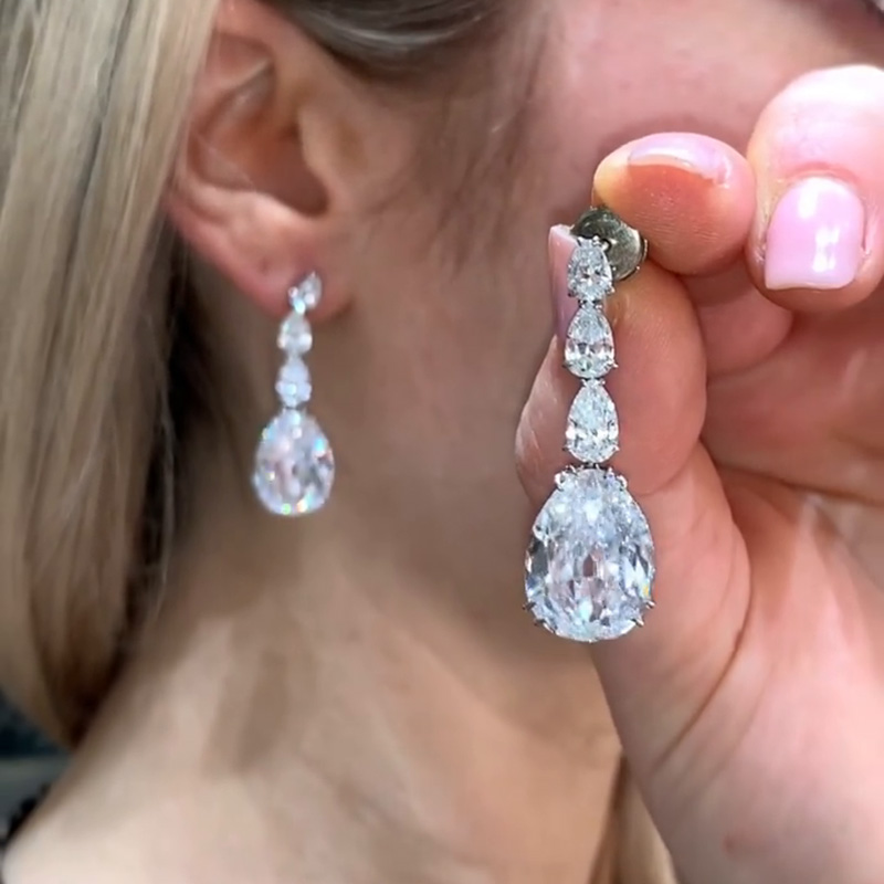 14ct Pear Cut White Sapphire Handmade Drop Earrings