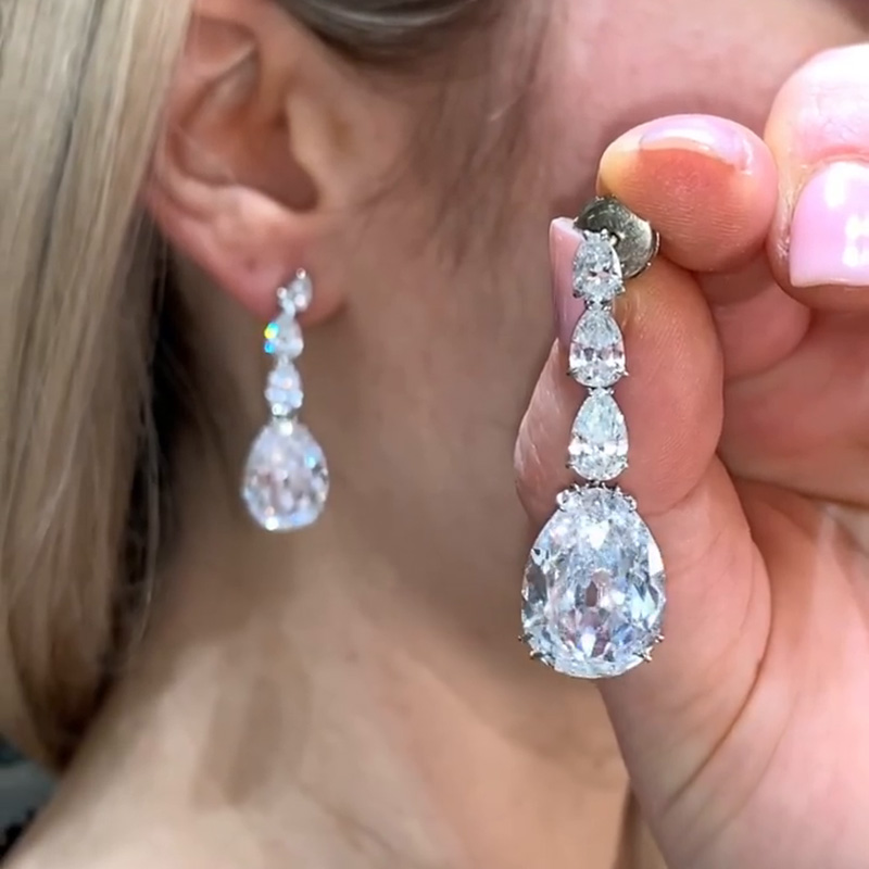 14ct Pear Cut White Sapphire Handmade Drop Earrings