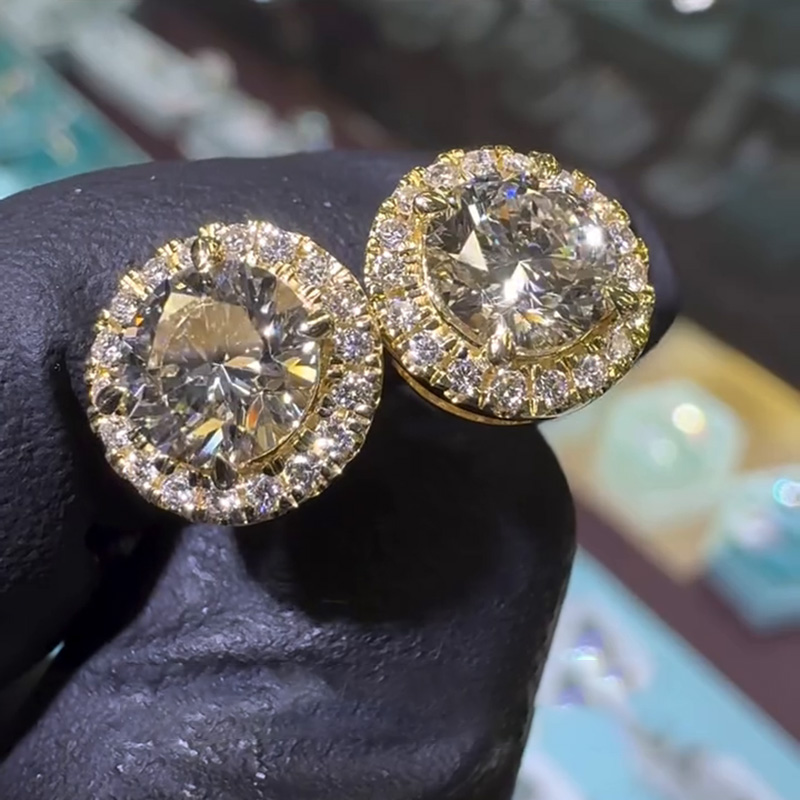 2.5ctw Round Cut White Sapphire Halo Yellow Gold Stud Earrings