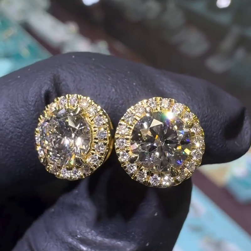 2.5ctw Round Cut White Sapphire Halo Yellow Gold Stud Earrings