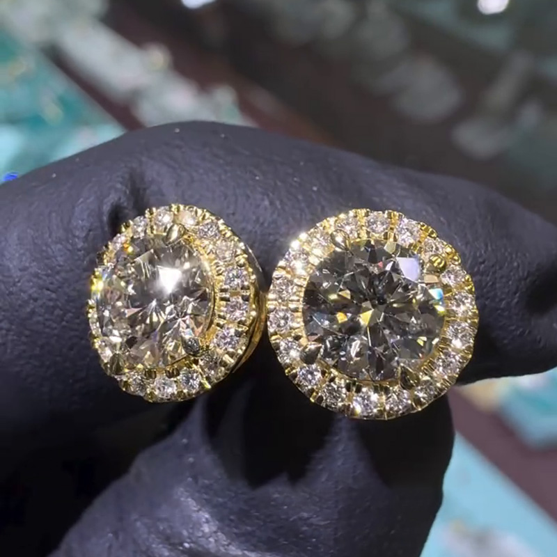 2.5ctw Round Cut White Sapphire Halo Yellow Gold Stud Earrings