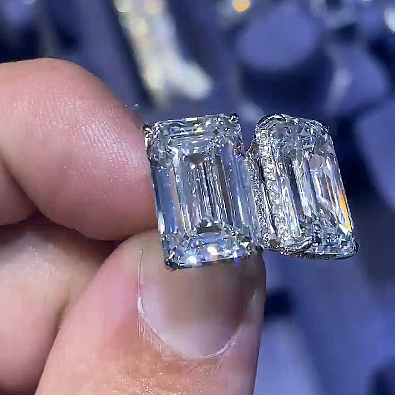 6ct Emerald Cut White Sapphire Halo Handmade Men's Stud