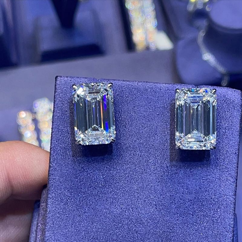 6ct Emerald Cut White Sapphire Halo Handmade Men's Stud