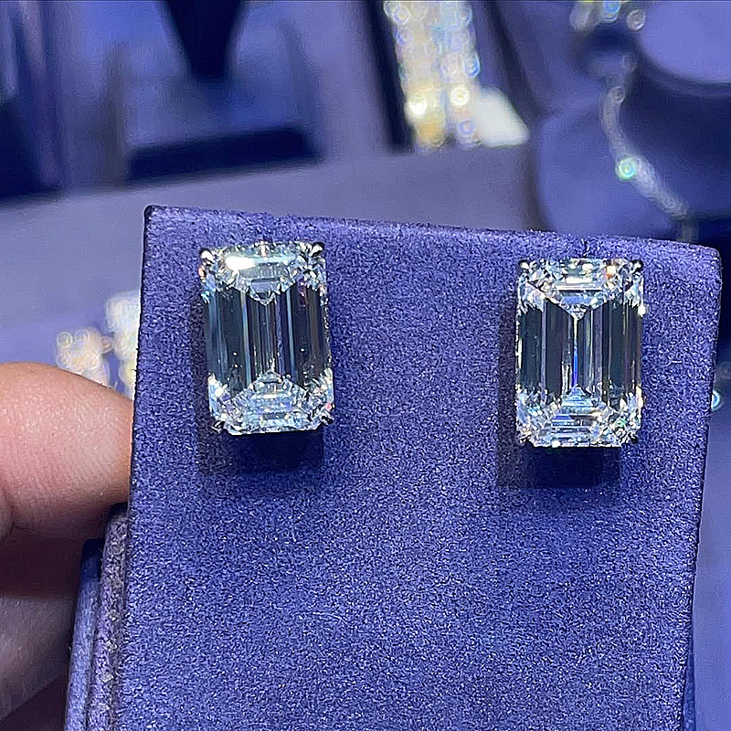 6ct Emerald Cut White Sapphire Halo Handmade Men's Stud