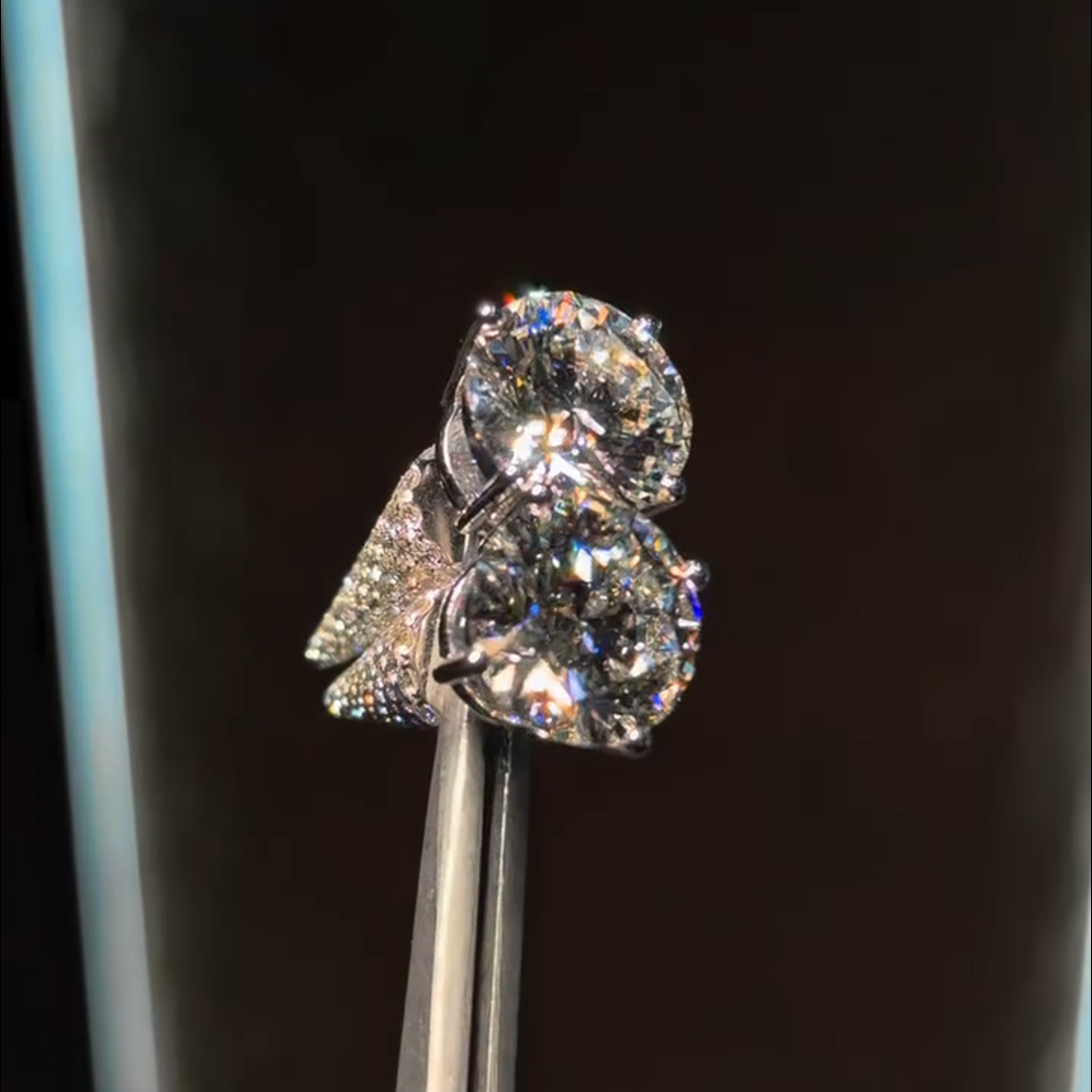 5ctw round cut diamond main stone + small diamond inlaid sterling silver handmade earrings