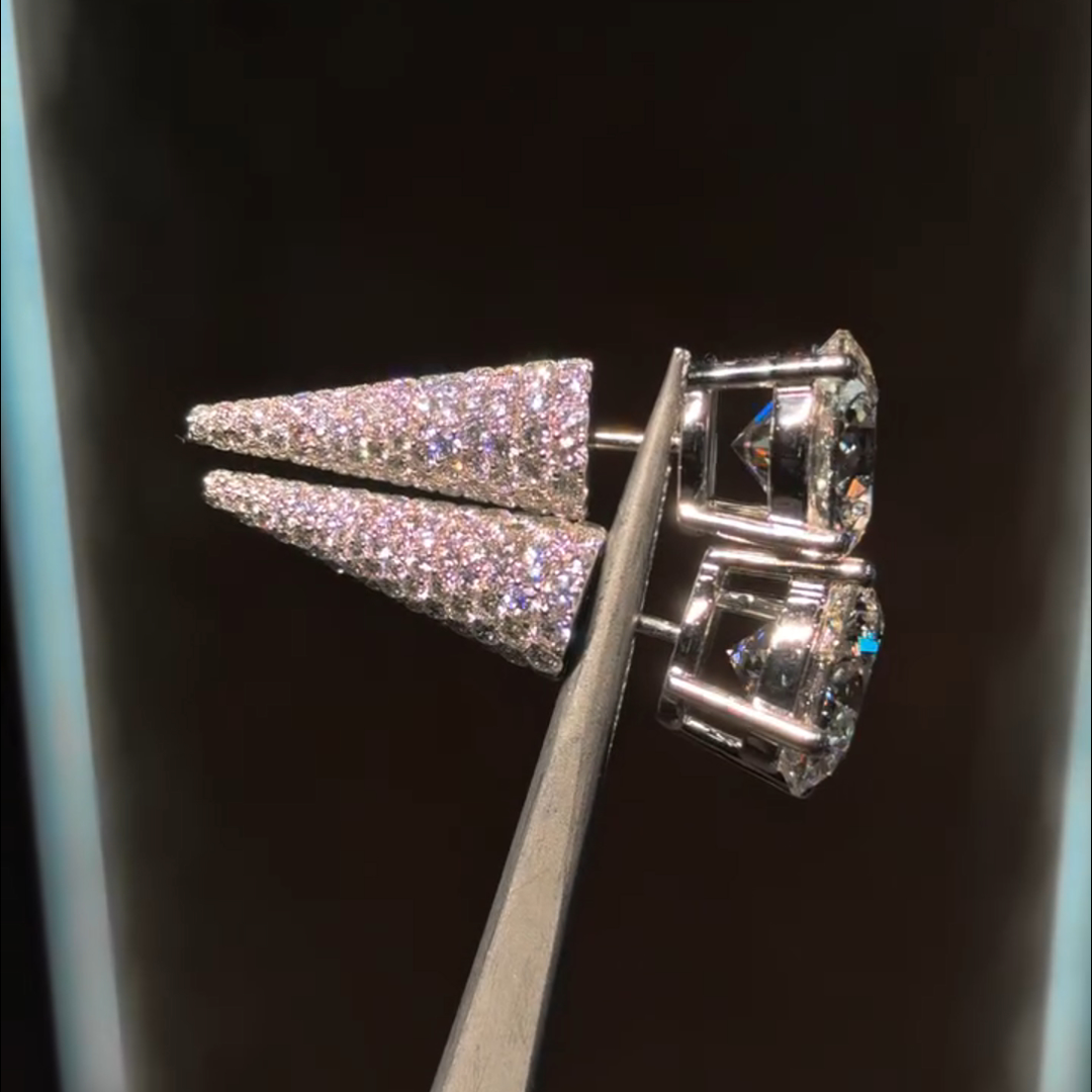 5ctw round cut diamond main stone + small diamond inlaid sterling silver handmade earrings