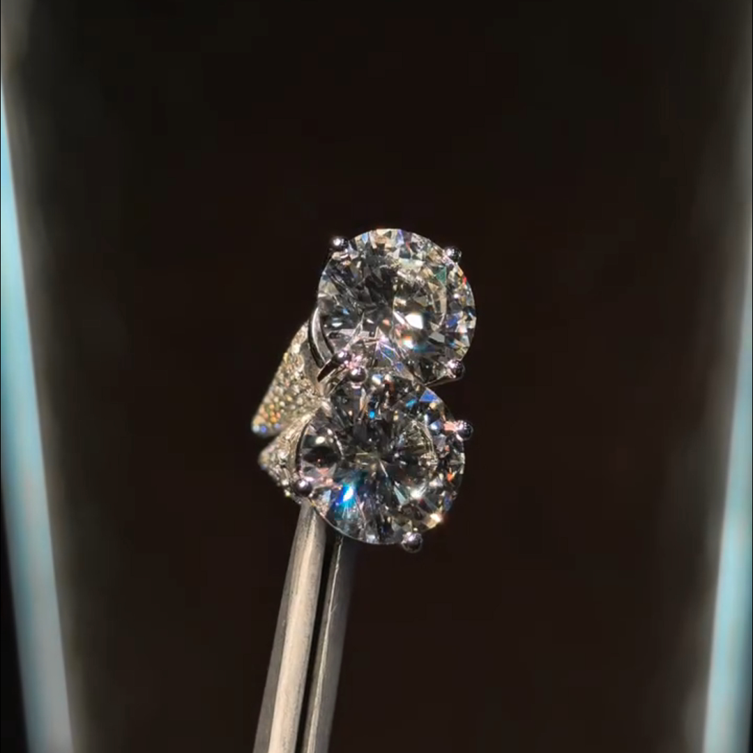 5ctw round cut diamond main stone + small diamond inlaid sterling silver handmade earrings