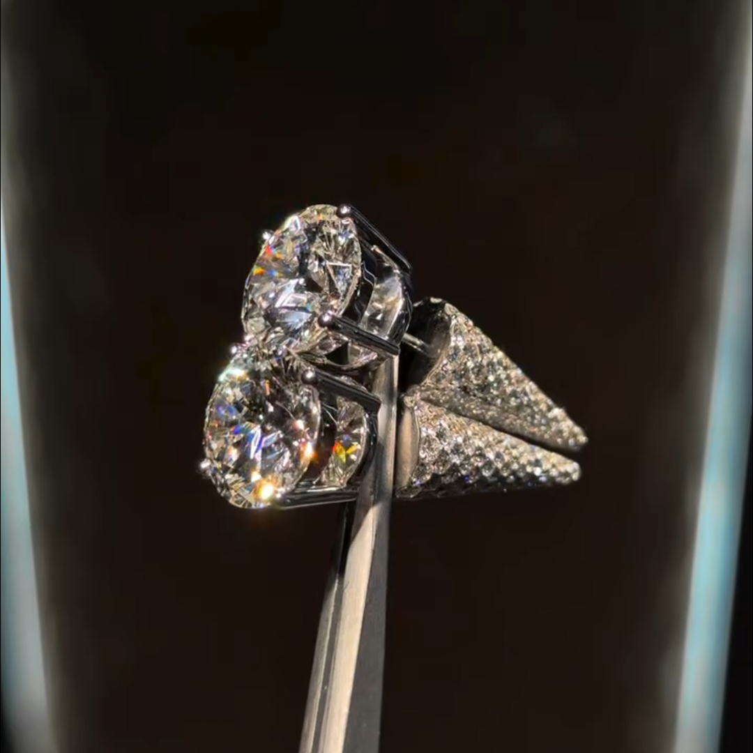 5ctw round cut diamond main stone + small diamond inlaid sterling silver handmade earrings