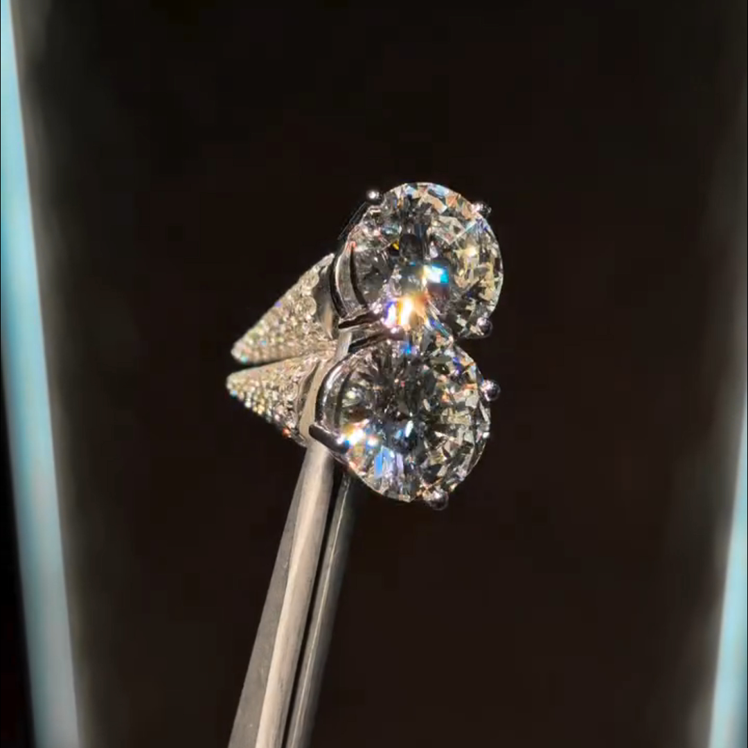 5ctw round cut diamond main stone + small diamond inlaid sterling silver handmade earrings