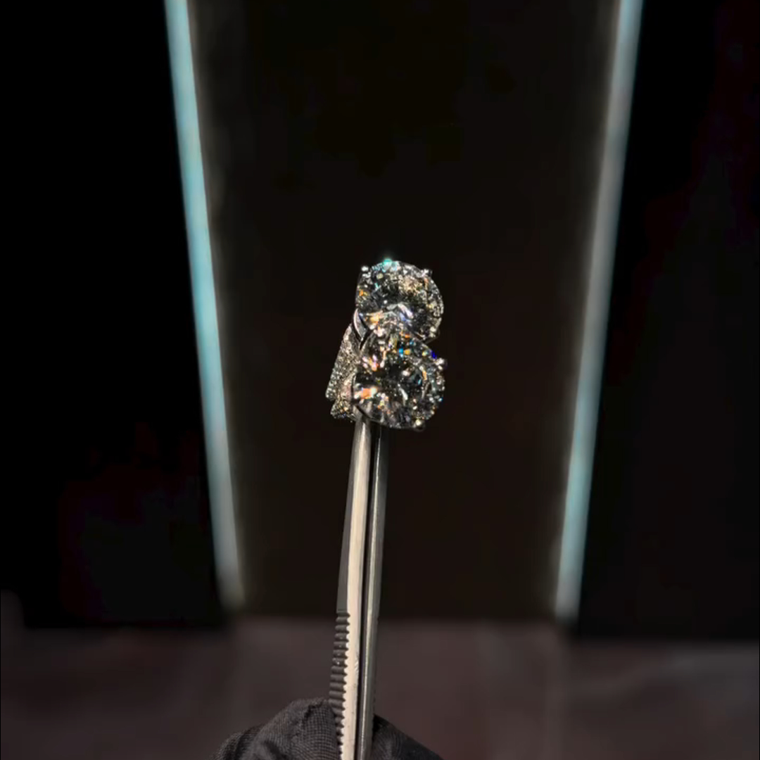 5ctw round cut diamond main stone + small diamond inlaid sterling silver handmade earrings