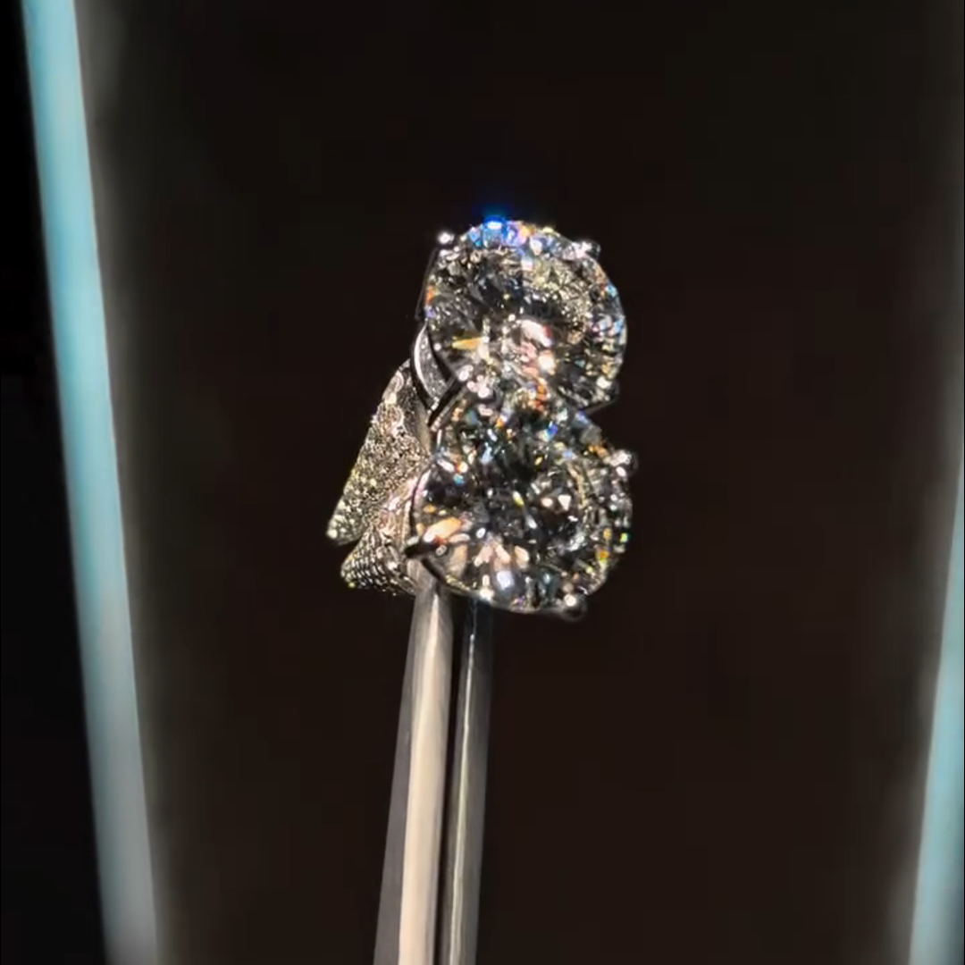 5ctw round cut diamond main stone + small diamond inlaid sterling silver handmade earrings