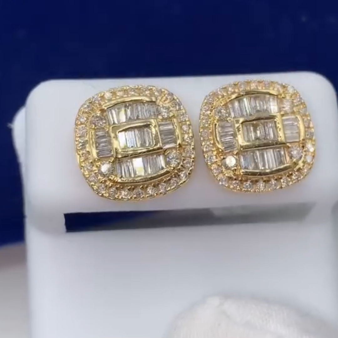 2ct Cushion Cut Sterling Silver Plated With Yellow Gold Handmade Earrings