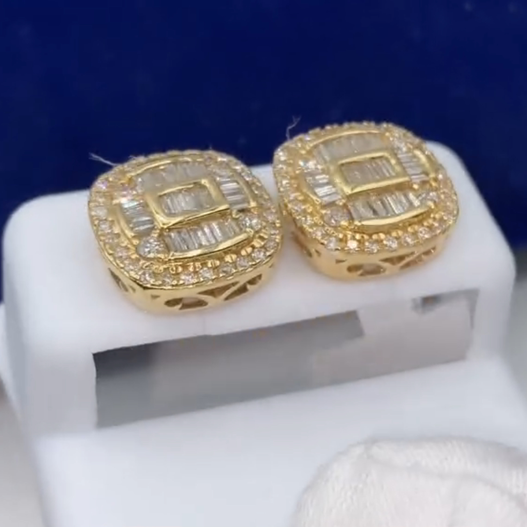 2ct Cushion Cut Sterling Silver Plated With Yellow Gold Handmade Earrings