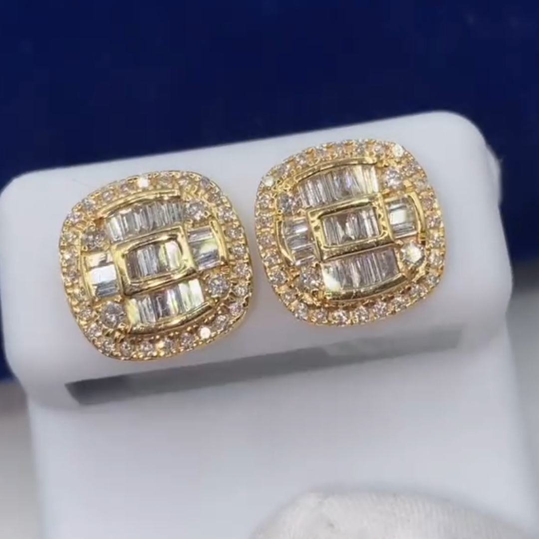 2ct Cushion Cut Sterling Silver Plated With Yellow Gold Handmade Earrings
