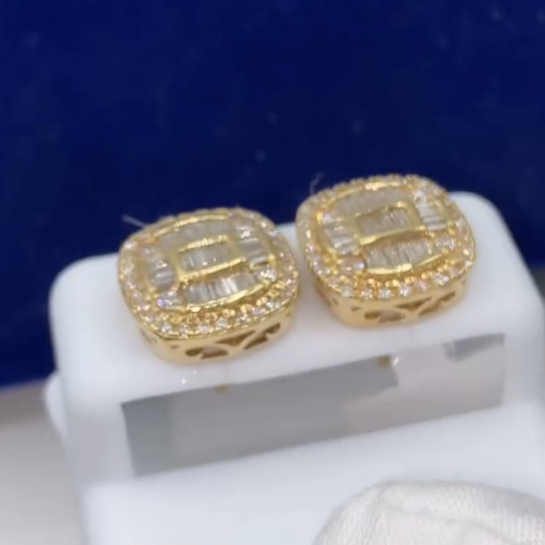 2ct Cushion Cut Sterling Silver Plated With Yellow Gold Handmade Earrings