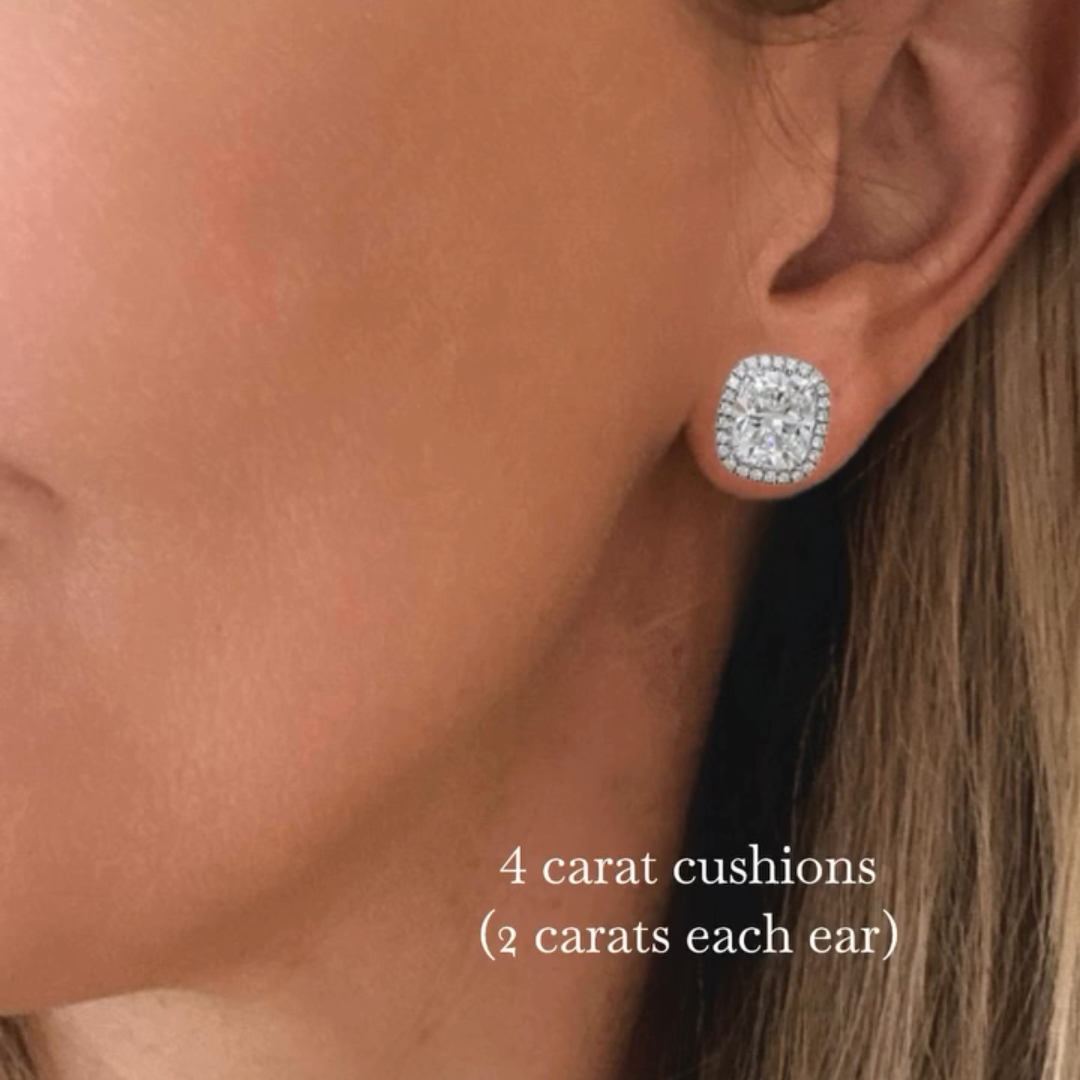 2ct Princess-cut Sterling Silver Handmade Earrings