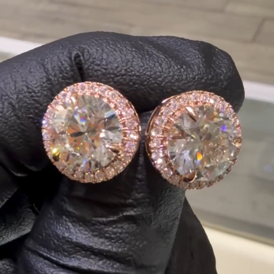 8.5ctw Round-cut Super Shiny Sterling Silver Plated With Rose Gold Handmade Studs