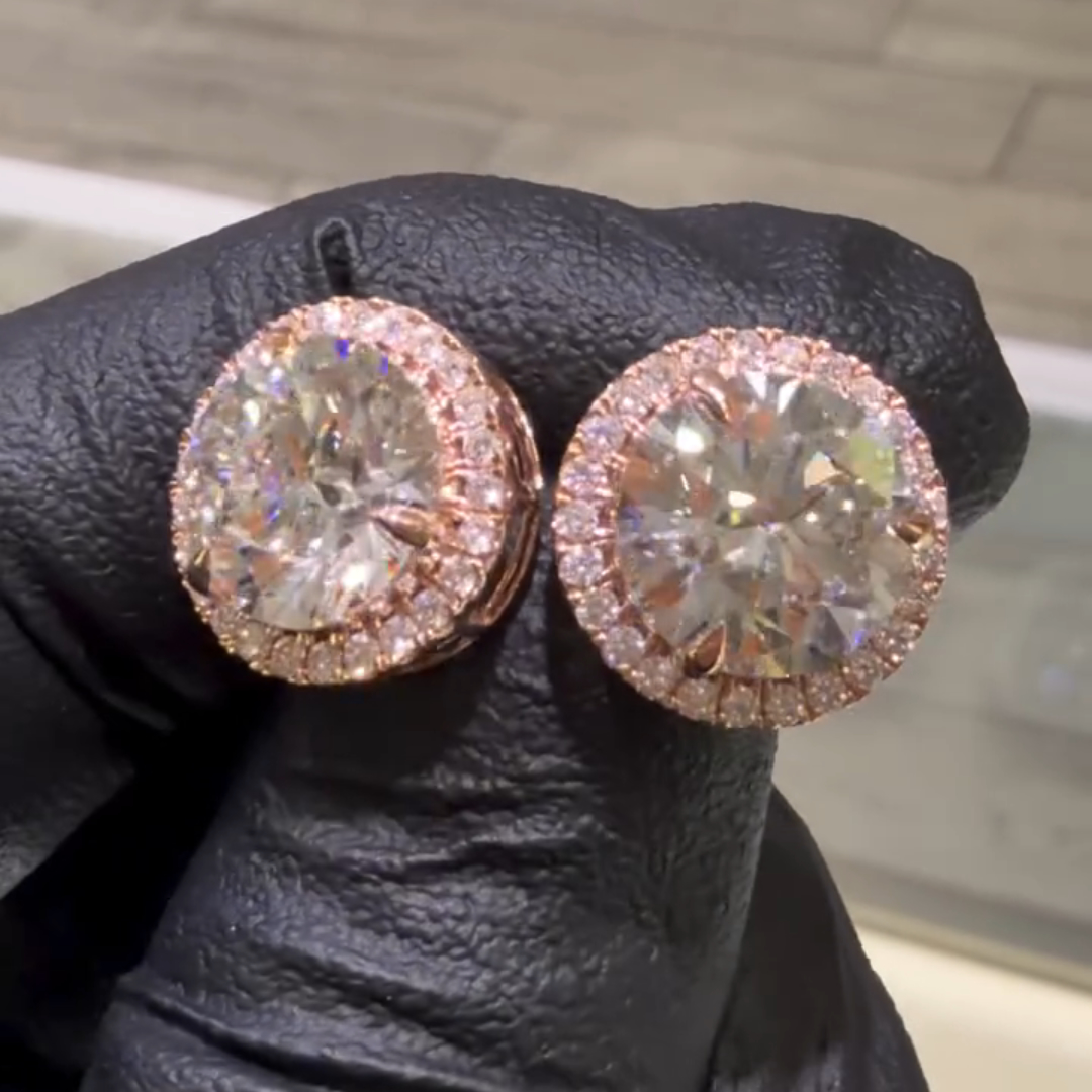 8.5ctw Round-cut Super Shiny Sterling Silver Plated With Rose Gold Handmade Studs