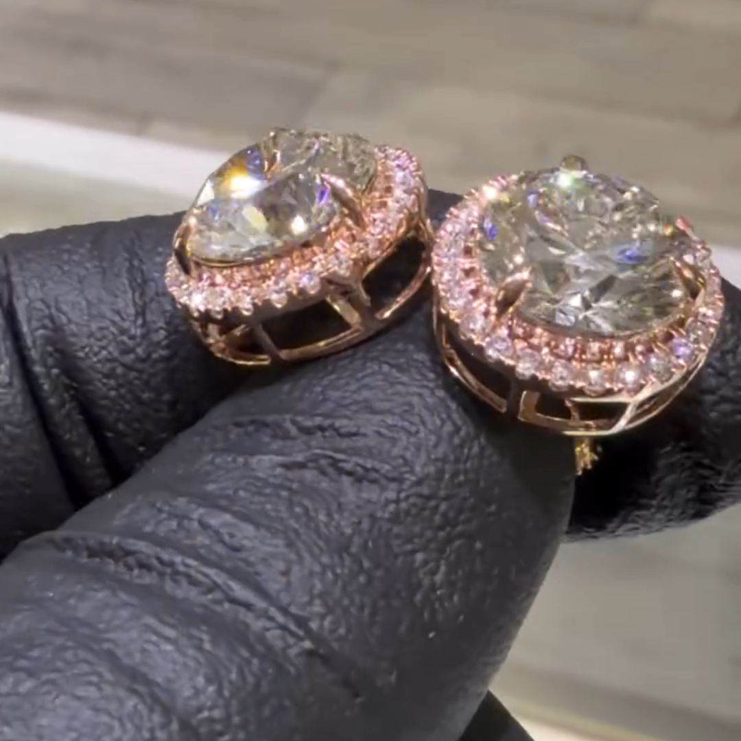 8.5ctw Round-cut Super Shiny Sterling Silver Plated With Rose Gold Handmade Studs