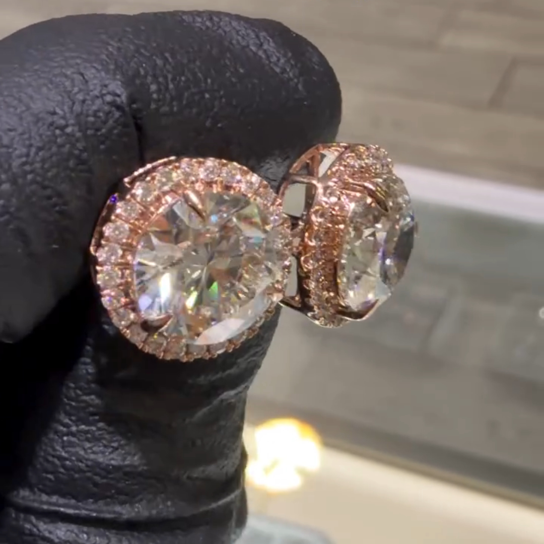 8.5ctw Round-cut Super Shiny Sterling Silver Plated With Rose Gold Handmade Studs