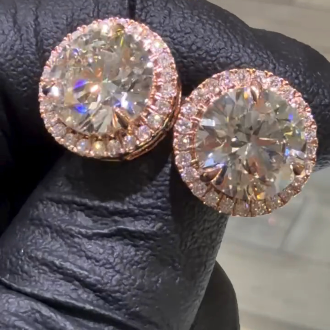 8.5ctw Round-cut Super Shiny Sterling Silver Plated With Rose Gold Handmade Studs