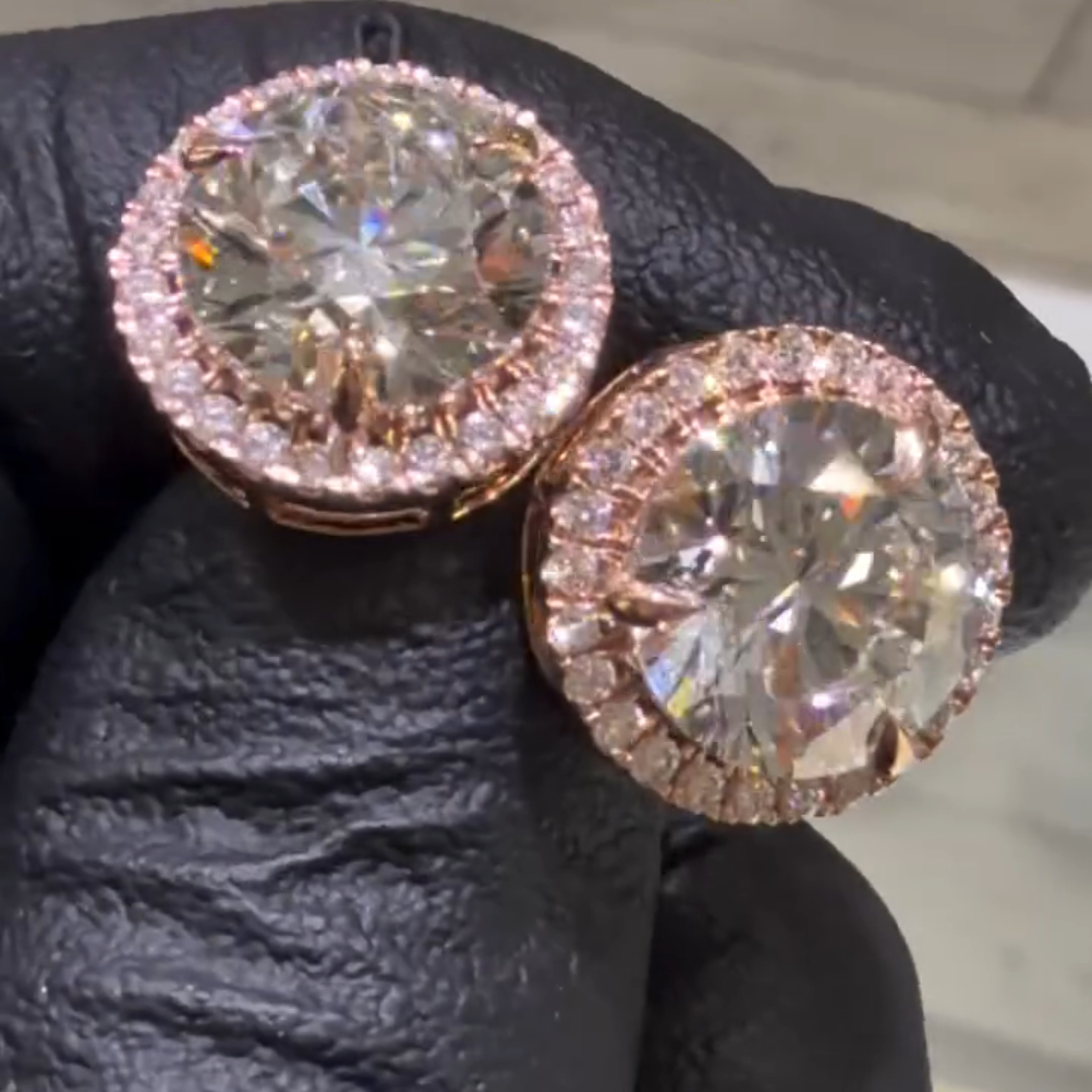 8.5ctw Round-cut Super Shiny Sterling Silver Plated With Rose Gold Handmade Studs