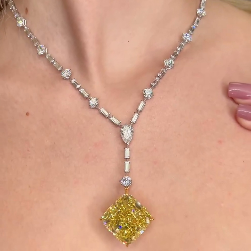 12ct Cushion Cut Yellow Sapphire Pendant Necklace