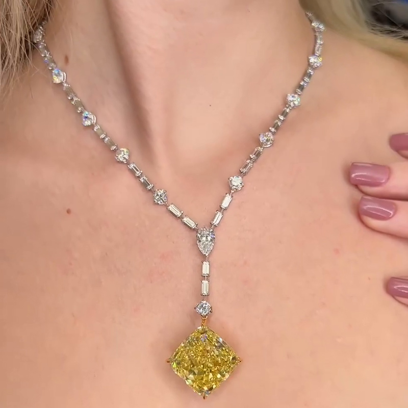 12ct Cushion Cut Yellow Sapphire Pendant Necklace